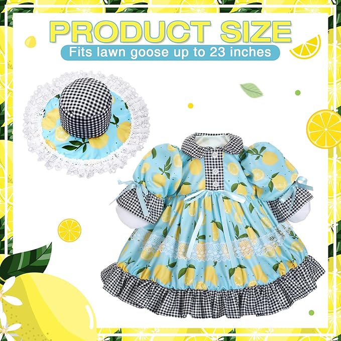 Lolita Goose Outfit Set for 23'' H Plastic Porch Cement Statue Cute Lolita Skirt Fall Spring Summer Goose Costume for Indoor Outdoor Yard Lawn Patio Art Decor(Lemon)