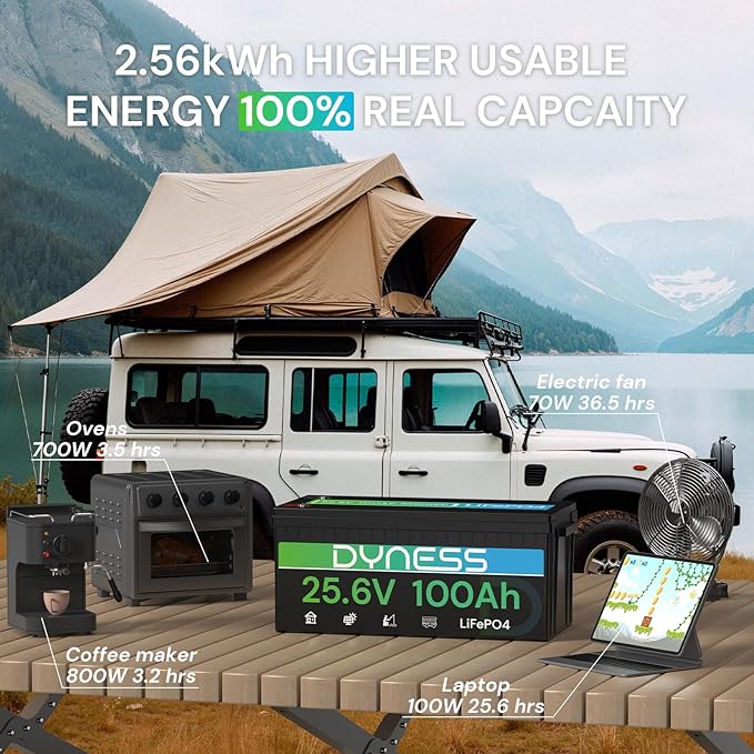 24V 100Ah LiFePO4 Battery, 25.6V Lithium Battery with 2560Wh Power, Built-in 100A BMS with Low Temp Protection, Supports 4P2S Connection, Up to 20.48kWh, Perfect for RV, Solar System, Marine