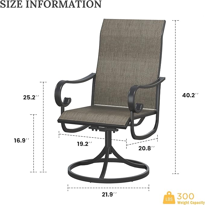 VICLLAX Swivel Patio Chairs Set of 6, 360-degree All-Weather Outdoor Swivel Chairs for Lawn Garden, Patio Dining Chairs, Black Metal Frame and Textilene Mesh Fabric