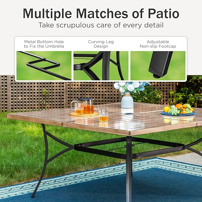 PHI VILLA 9-Piece Outdoor Dining Set, Retangualr Metal Table (60") with Umbrella Hole and 8 Stackable Dining Chairs – Perfect for Patio, Garden, Deck, Porch, and Yard, 9PCS Outdoor Dining Set Style 1