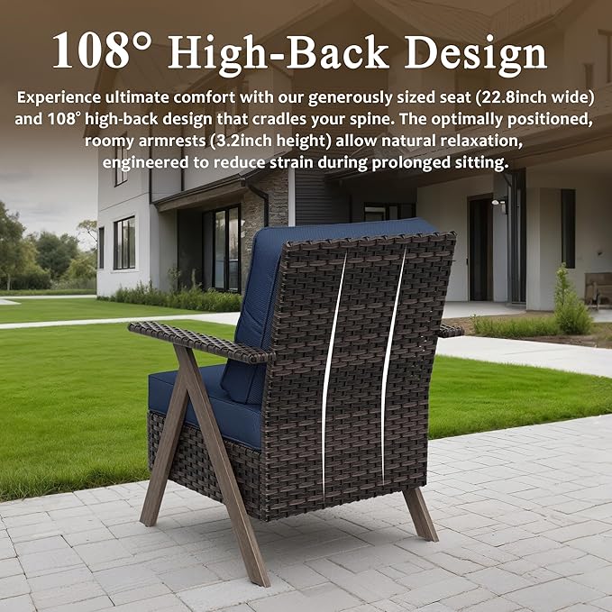 6 Piece Patio Furniture Set, Wicker Patio Conversation Set with Patio Chair and Outdoor 3-Seater Sofa and 2 Ottomans and Side Table for Deck Yard and Poolside