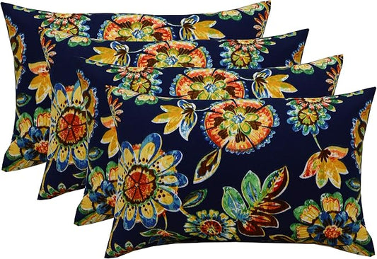 RSH DECOR: Lumbar Throw Pillows Set of 4 | 20” x 12" | All-Weather Spun Fabric | Water and Fade-Resistant | Outdoor Support Pillows for Patio Furniture | Daelyn Navy