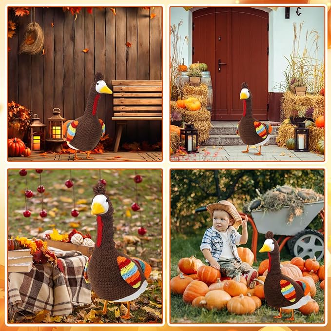 Abbylike Turkey Porch Goose Outfit Fall Thanksgiving Porch Goose Outfits Costume Clothes Fits Large 23'' Cement for Garden Yard Statue Pathway Decorations