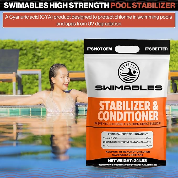 Swimables 24-Pounds Premium Pool Stabilizer & Conditioner, Max Strength Cyanuric Acid for Pools, Spa & Salt Water – Reduces Chlorine Loss, Ideal for Swimming & Hot Tubs