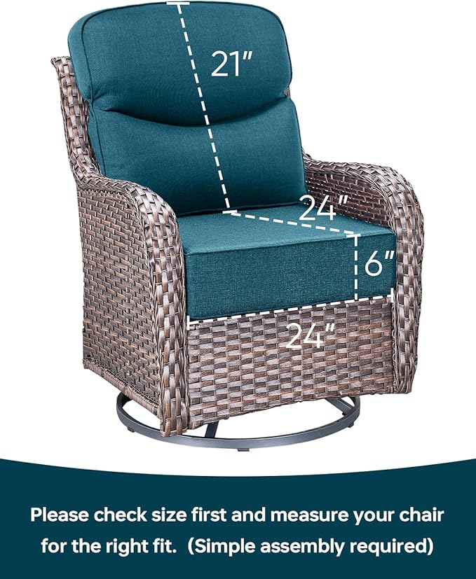Luxury 24x24x6 Inch Smile Outdoor Cushions for Patio 5 Piece Set - Set of 5 Zippered Outside Pillows for Wicker Dining Rocking Gliders Loveseat Couch Sectional Sofa - Peacock Blue