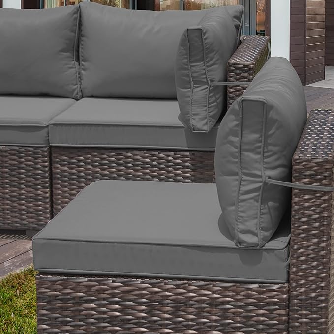 Outdoor Patio Furniture Set, 9 Pieces Outdoor Furniture All Weather Patio Sectional Sofa PE Wicker Modular Conversation Sets with Coffee Table,8 Chairs & Seat Clips(Grey)