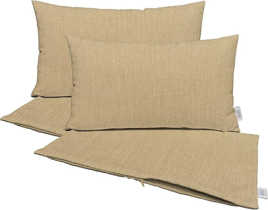 RSH DECOR: Sunbrella Pillow Covers Set of 4 | Covers Only - 26" x 16" | Outdoor Lumbar Pillow Covers Crafted with Sunbrella Performance Fabric | Canvas Heather Beige