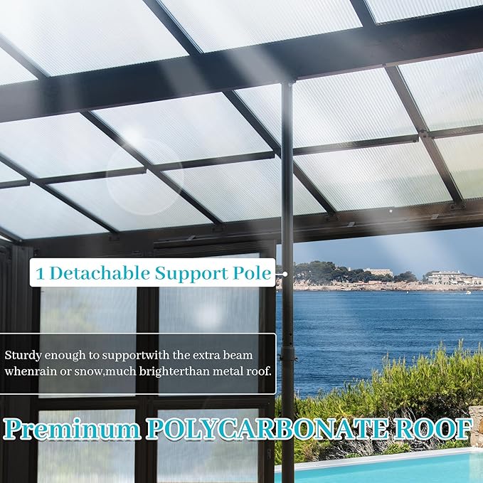 10x12FT Wall Mounted Sunroom, Outdoor Permanent Lean-to Solarium with Detachable Polycarbonate Roof, 2 Lockable Sliding Doors, Aluminum Gazebo Against The Wall Sun Room for Garden Patio Deck