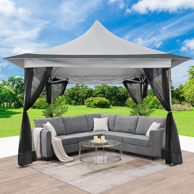 COBIZI 12x12 Pop up Canopy Gazebo on Clearance, Outdoor Canopy Tent with Mosquito Netting & Waterproof Roof Tent carpas para Patio Portable Gazebo for Backyard, Gray
