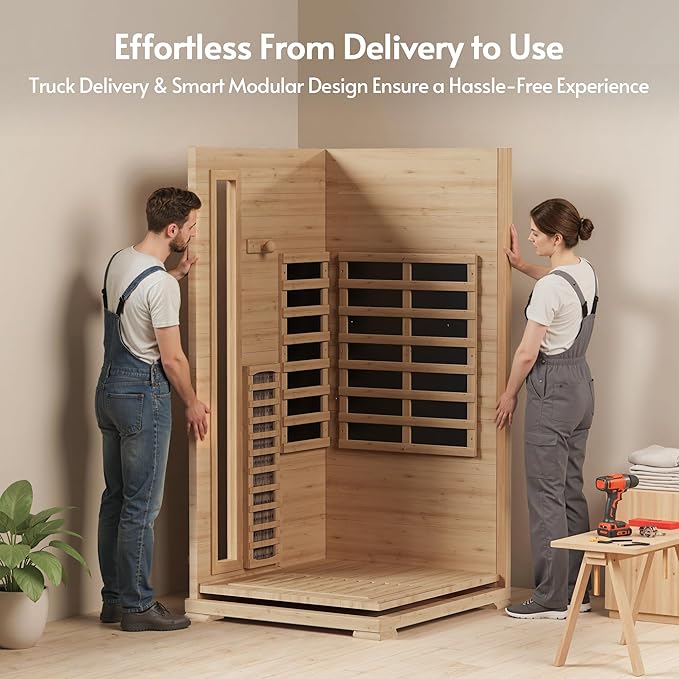 Infrared Sauna at Home 1 Person with 7 Color Therapy, Low EMF 1745W Fast Heating Canadian Hemlock Wood Sauna, Indoor Dry Sauna with Bluetooth Speakers for Home, Gym (3Lx3.3Wx6.3H Ft)