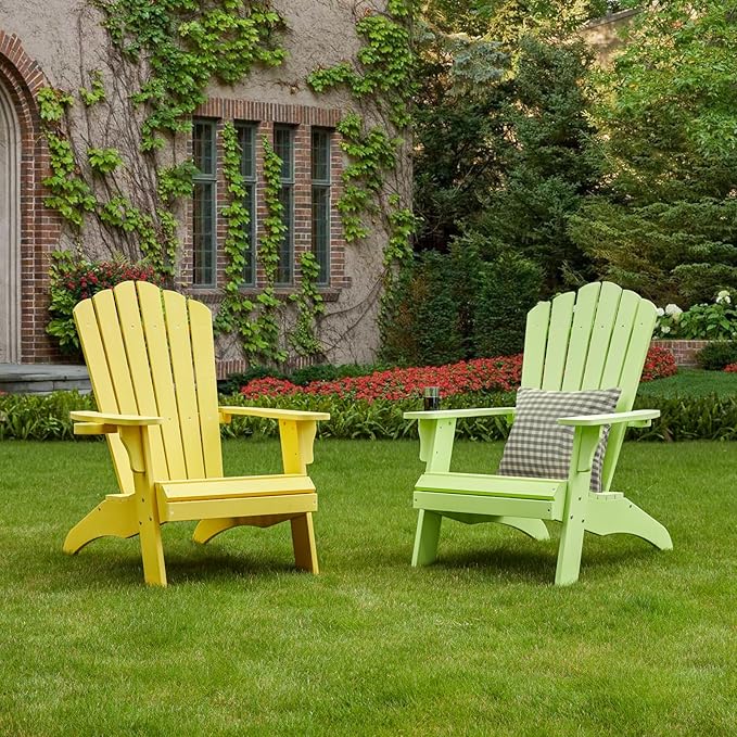 Psilvam Adirondack Chair, Oversized Poly Lumber Fire Pit Chair with Cup Holder, 350Lbs Support Patio Chairs for Garden, Weather Resistant Adirondack Chair Looks Like Real Wood (4, Green)