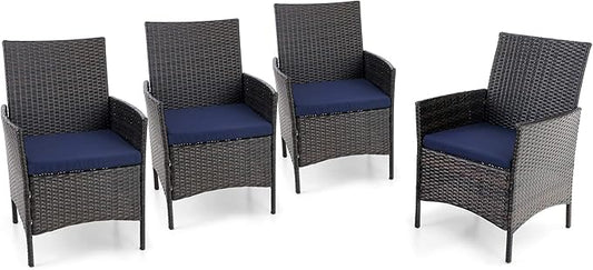 PHI VILLA Outdoor Rattan Chairs, 4 Pieces Modern Heavy Duty Wicker Armchair with Removable Cushion for Patio, Deck, Porch, Balcony