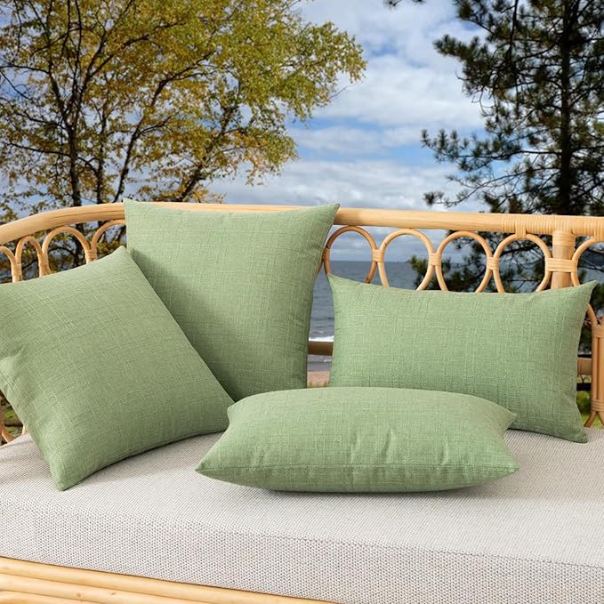 Kevin Textile Pack of 2 Outdoor Waterproof Pillow Covers Decorative Farmhouse Throw Pillow Covers Spring Checkered Couch Pillow Covers Spring for Patio Tent Bed Sofa Living Room 24x24 Inch Sage Green