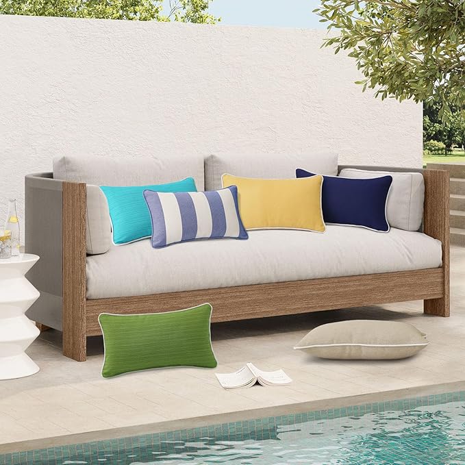 Decorative Outdoor Water Repellent Throw Pillows with Inserts, Set of 4, 20" x12" Pillows for Patio, Backyard, Bed, Couch, and Patio Furniture, Lawn Green
