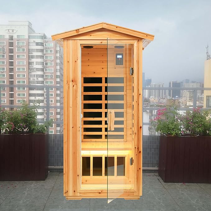 Saunas 901V Far Infrared Sauna, Outdoor Wooden Dry Sauna Low EMF (Hemlock Wood, 1-Person Size)