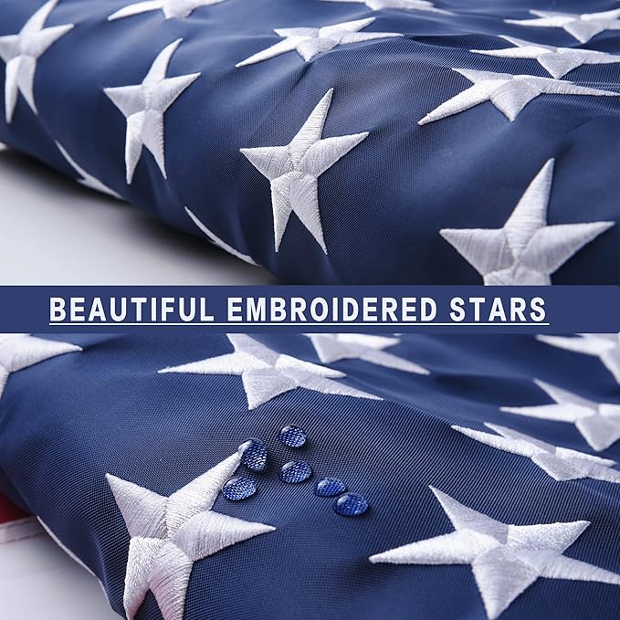 American Flags for Outside 5x8, USA US Flag Heavy Duty Outdoor, Made of 210D Oxford Fabric, Embroidered Stars, Brass Grommets