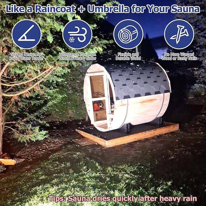 Outdoor Barrel Sauna with Porch, Wood Burning Stove Sauna 4 Person, Canadian Hemlock, Chimney Kit, Triple Waterproof System, Double Reinforcement(0-195℉)