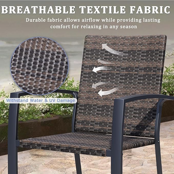 Outdoor Dining Chairs Set of 6, Stackable Patio Chairs with Woven Rattan Back & Seat, Perfect for Patio, Garden, or Deck, Rattan Gray Brown