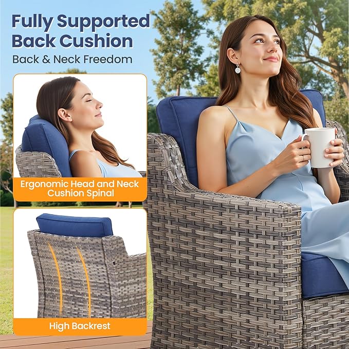 Patio Bistro Set, 5 Piece Wicker Patio Furniture Set with Swivel Rocking Chairs, Side Table, Rattan Ottomans and Comfy Cushions, Patio Conversation Sets for Garden Porch Deck Backyard