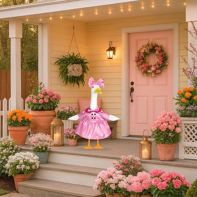Porch Goose Outfit Flower Lawn Goose Dress Clothes for 23" Large Geese Statue Outdoor Patio Yard Lawn Art Decoration