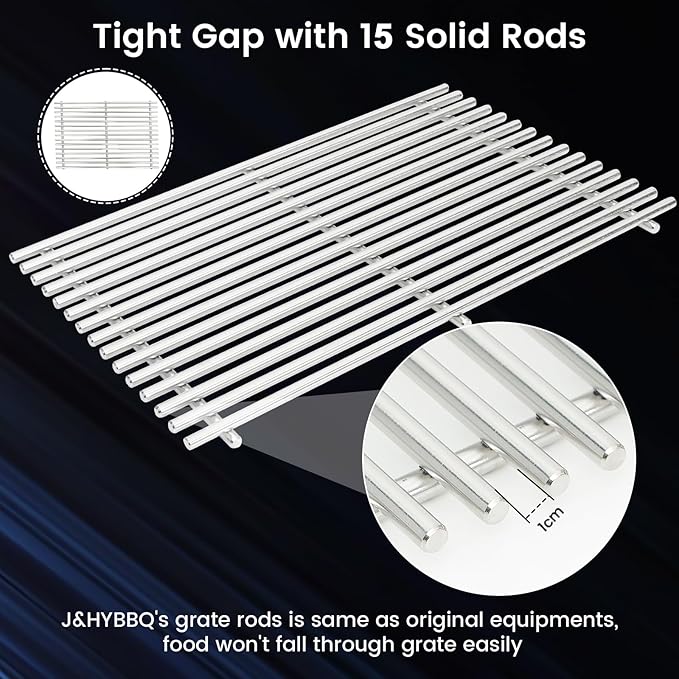 J&YNBBQ 17.4" 9mm Stainless Steel Grill Grates Replacement for Weber Spirit 300 & GS4 Spirit II 300 Series –, Fits E310, E320, E330, S310, S320, S330, Replaces Weber 7639, 7638, 7527 (2 Pack)