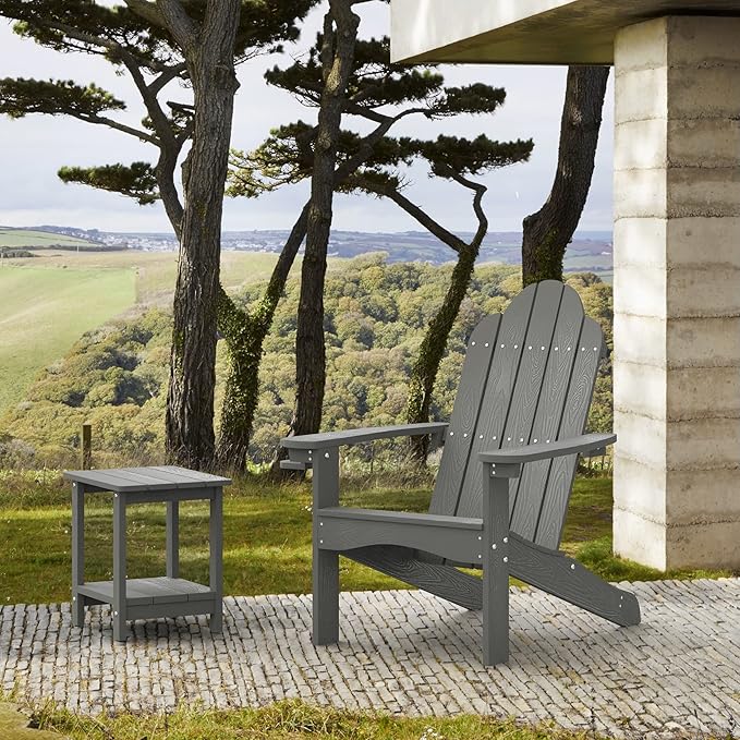 LUE BONA HDPS Adirondack Chairs Set of 6, Fire Pit Outdoor Chair Weather Resistant with Cup Holder, Modern Plastic Chair Plastic for Patio, Deck, Proch, 350LBS, Dark Gray