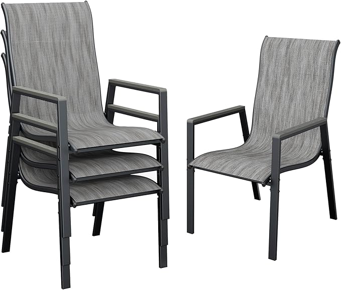 UDPATIO Patio Chairs Set of 4, Stackable Outdoor Dining Chairs with All Weather Breathable Textilene, High Back Metal Frame for Lawn Garden Backyard Deck, Brown