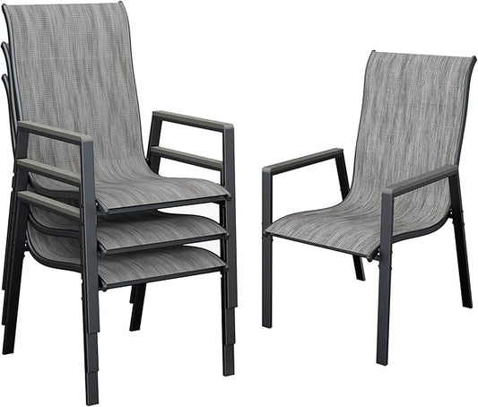 UDPATIO Patio Chairs Set of 4, Stackable Outdoor Dining Chairs with All Weather Breathable Textilene, High Back Metal Frame for Lawn Garden Backyard Deck, Brown