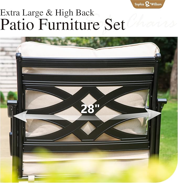 Sophia & William Patio Furniture Set with Fire Pit Table, Outdoor Conversation Sets 5 Seats Clearance with 45" Gas Fire Pit Table x 1, 3-seat Sofa x 1, Swivel Chair x 2 for Porch Lawn, Beige