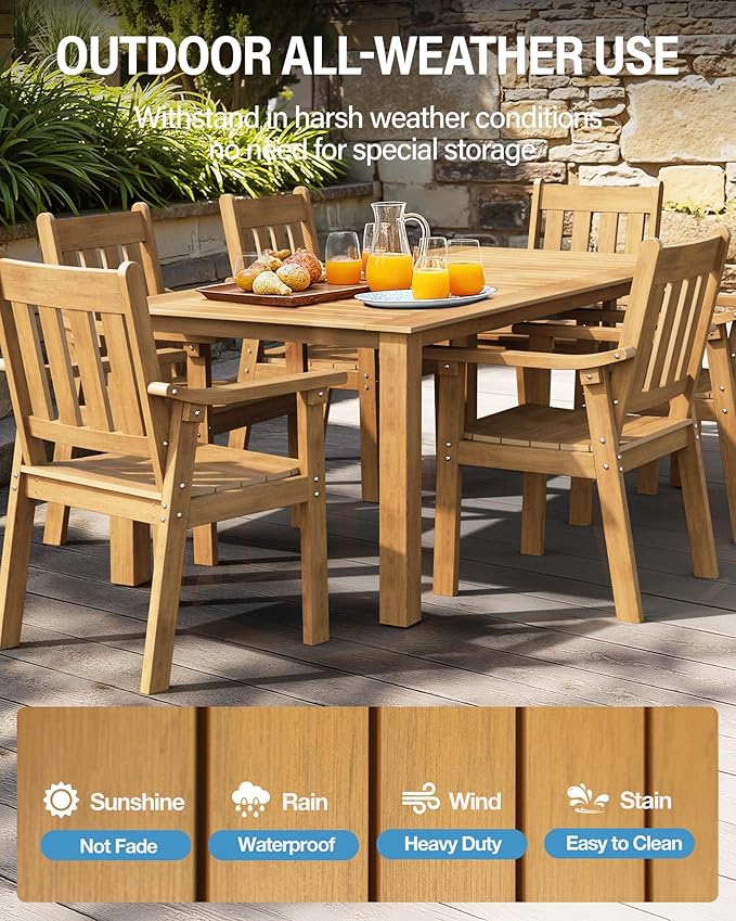 YEFU Patio Dining Chairs Set of 4: All Weather Outdoor Dining Chairs with Wide Curved Seat and Backrest - Outdoor Furniture Plastic for Outside Backyard/Garden/Porch/Deck 350lbs Capacity Teak