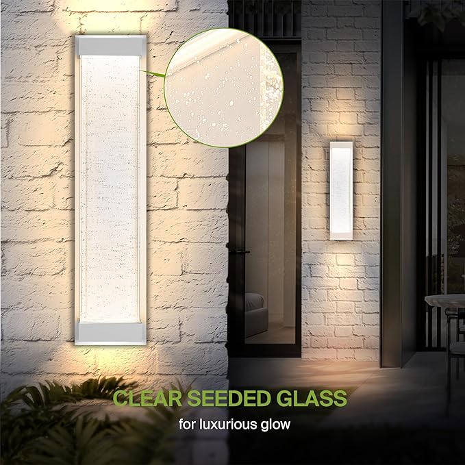 ASD LED 24 Inch Bubble Glass Wall Light Fixture | 22W 530LM 3000-5000K 100-277V | 3CCT, Waterproof, Dimmable, Up-Down Glow, ETL Listed | Exterior Flush Mount Sconce, Outdoor Lighting | White, 2 Pack