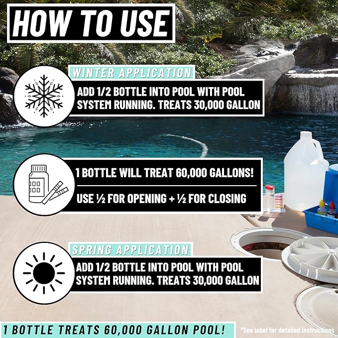 Pool Winter + Spring All-in-One Combo - Pool Closing Kit for Above Ground & Inground Pools, Spring Pool Opening Kit, Pool Winterizing Kit, Pool Chemicals 1 Gallon