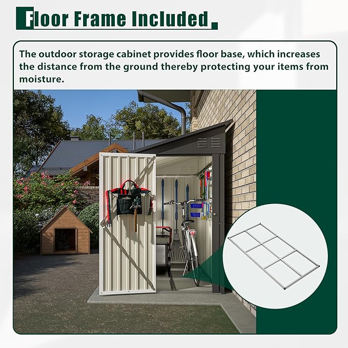 4×8 Ft Lean to Shed with Floor, Metal Outdoor Storage Shed, 0.25mm Galvanized Steel Metal Garden Shed Waterproof with Lockable Door for Backyard, Patio, Garden, Black