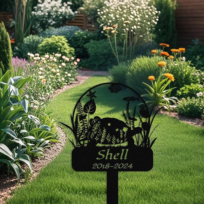 Custom Floral Turtle Memorial Stake,Personalized Metal Turtle Grave Marker,Outdoor Tortoise Sign Garden Yard Decor,Gift for Turtle Lover Turtle-2 14inch