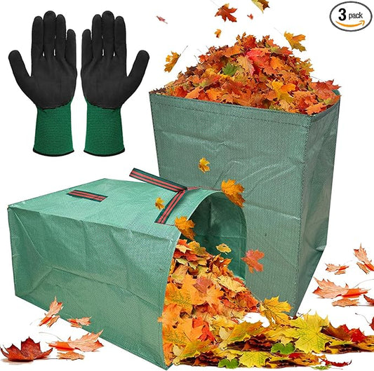 2 Pack 53 Gallons Leaf Bags, Reusable Yard Waste Bags Large Capacity Semi-Circular Dustpan-Type Lawn Bags for Collecting Leaves Sturdy & Waterproof Yard with A Pair of Gloves