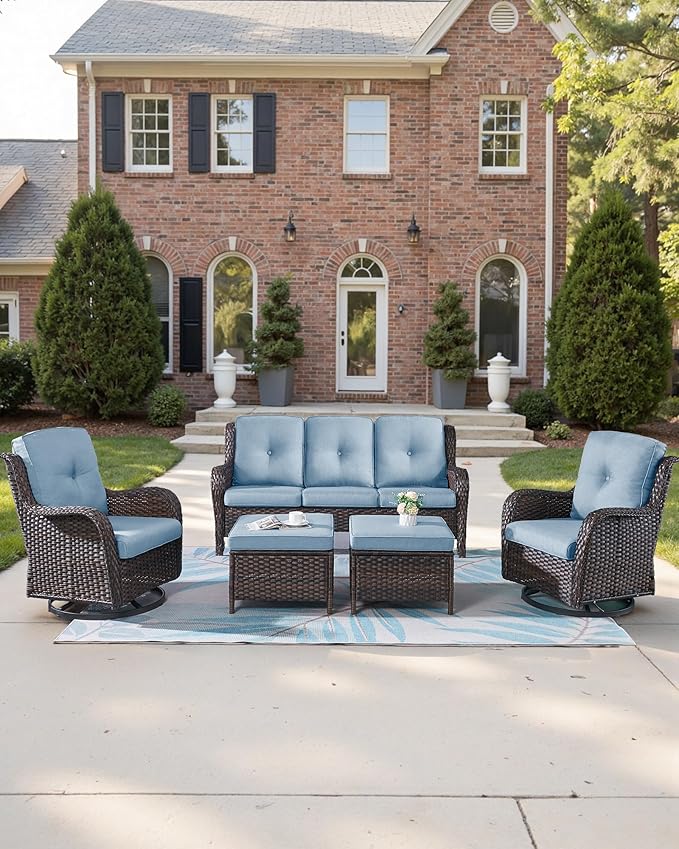 Pop 22x25/22x24 Outdoor Seat Cushions Set of 2 - Comfortable High Back Water-Resistant Patio Wicker Chairs Cushion for Dining Rocker Glider Loveseat Couch Sectional Sofa - Baby Blue/Button