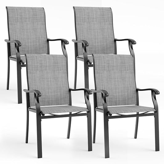 Pamapic Patio Chairs Set of 4, All-Weather Textilene Ergonomic Outdoor Dining Chairs for Garden Backyard Poolside Deck, Gray