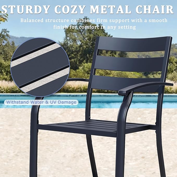 Patio Dining Chairs Set of 6, Black Stackable Outdoor Dining Chairs with Armrest and Wide Back, Wrought Iron Patio Furniture Chairs for Lawn, Backyard, Garden & Deck, Supports 300 LBS