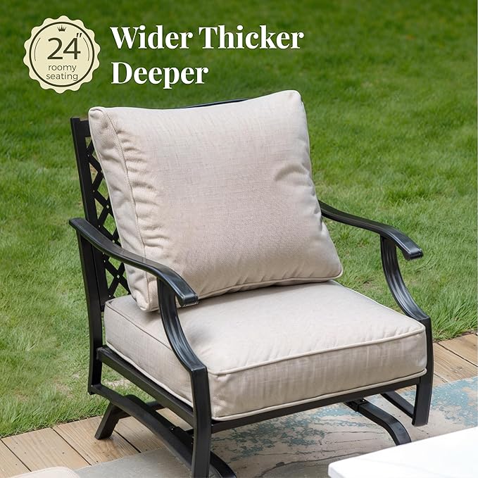 Patio Furniture Set 5 pcs, Outdoor Patio Furniture Set, 3-Seat Sofa, 2 Rocking Chairs, 2 Ottomans and 5.75" Extra Thick Cushion, Patio Conversation Set for Backyard Deck,Beige