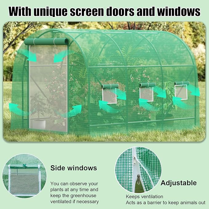 12x7x7 FT Greenhouse, Outdoor Walk-in GreenHouses with Screen Windows and Dual Zippered Door, Portable Waterproof Green Houses Tent for Outside Heavy Duty with Reinforced Frame #2