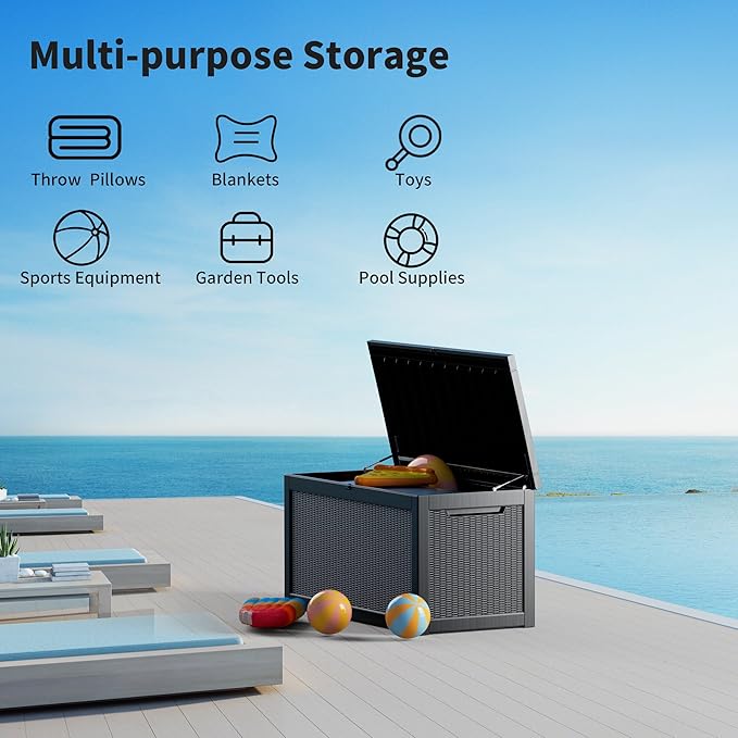 320 Gallon Deck Box, Resin Outdoor Indoor Waterproof Storage Box, Lockable Storage Box With Handle for Patio Furniture - Garden Tools - Swimming Pool Tools UV-Resistant - Black
