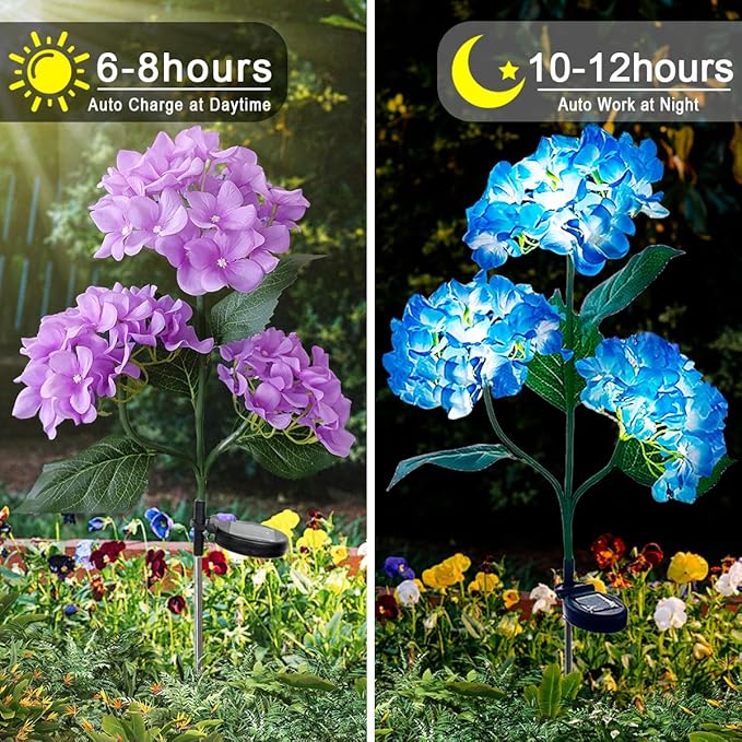 Aolyty Solar Garden Lights Outdoor, Solar Hydrangea Lights IP65 Waterproof LED Flowers Stake Lights 2 Pack for Garden Pathway Patio Backyard Landscape Decorative (Green)