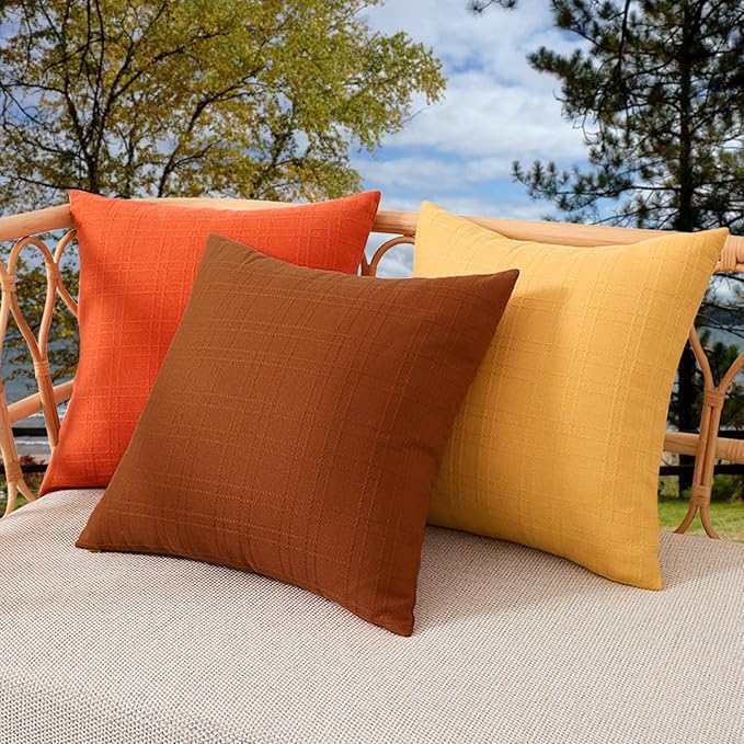Kevin Textile Pack of 2 Outdoor Waterproof Pillow Covers Checkered Decorative Cushions Sham Throw Pillowcases Shell for Patio Tent Garden Couch Bed Sofa 24x24 Inch Burnt Orange