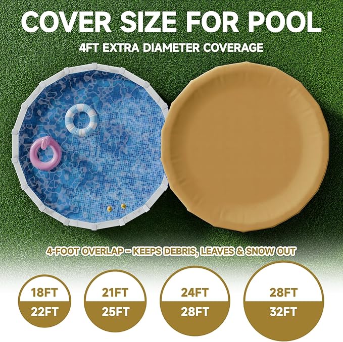 [Upgrade] 18ft/21ft/24ft Pool Cover for Above Ground Pools,21 Feet Winter Round Swimming Pool Cover with 4 Foot Overlap Extra Thick 500D Cable & Heavy-Duty Winch 21 Foot Round Pool Covers
