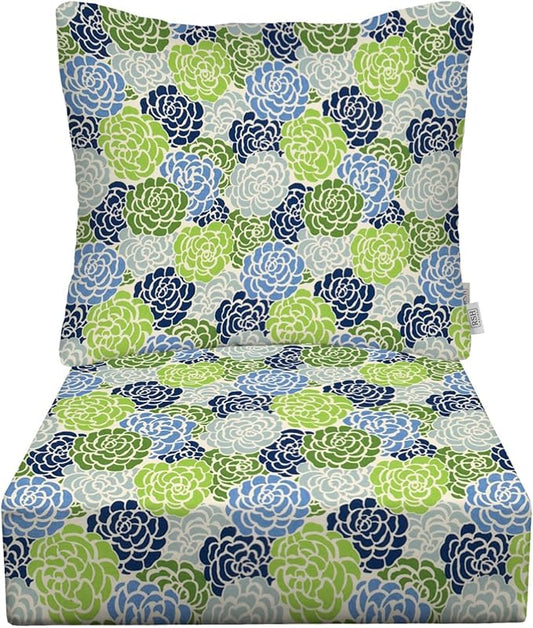 RSH DECOR Deep Seating Cushion with Pillow Back | 22” x 25” Seat | Water and Fade-Resistant Spun Fabric | Outdoor Chair Cushion Set for Patio Furniture | Livi Courtyard Floral