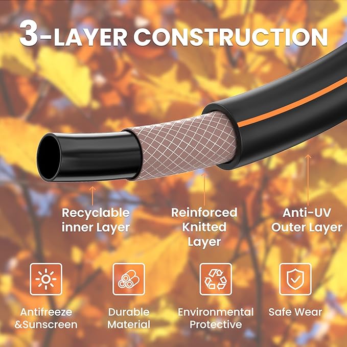 Giraffe Tools Garden Hose 100ft x 5/8", Water Hose Heavy Duty, Flexible, Lightweight Hybrid Hose with Swivel Handle, Male to Female Fittings, Burst 600 PSI