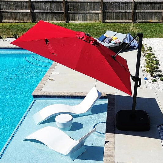 PURPLE LEAF 8' X 8' Patio Umbrella with In-ground Base for Pool 7' High Offset Outdoor Cantilever Umbrella Swimming Pool Umbrella with 360°Rotation for Poolside Terra