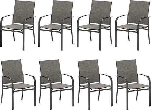 HERA'S HOUSE Patio Dining Chairs Set of 8, 36" Textilene Fabric Outdoor Chair with Wrought Iron Metal Frame Support 350lbs for Lawn Garden Backyard Kitchen, Brown