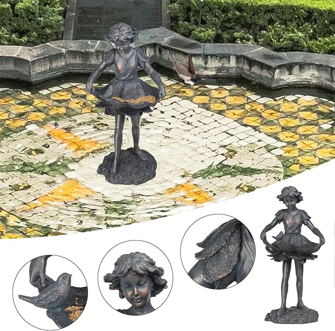 Outdoor Garden Statues - Bird Bath & Feeder Combo - Standing Angel Fairy Statues, 14.25*12.25*28.75 Inch