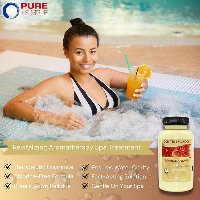 Sunkissed Flower Aromatherapy Spa Shock for Hot Tubs & Spas | Non-Chlorine Oxidizing Hot Tub Shock Treatment | Compatible with Bromine Tablets & Chlorine | Neutralizes Odors & Clarifies Water (2 lbs)